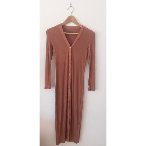Enza Costa Silk Rib Cardigan Midi Dress in Adobe Brown Size Small - Picture 1 of 5